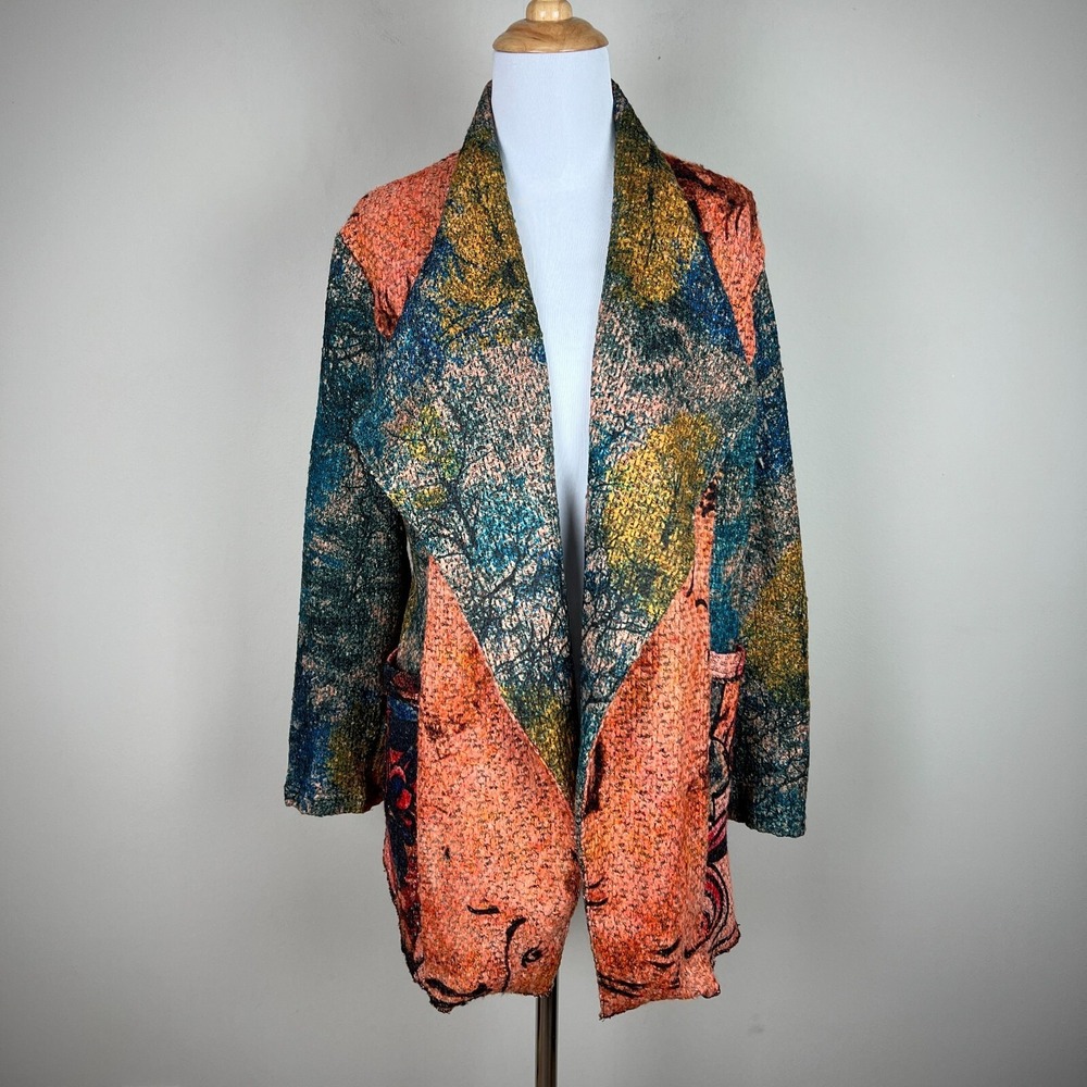 ANIS A. Cardigan Topper Womens XL Orange Art to Wear Open Front Multicolor Knit‎
